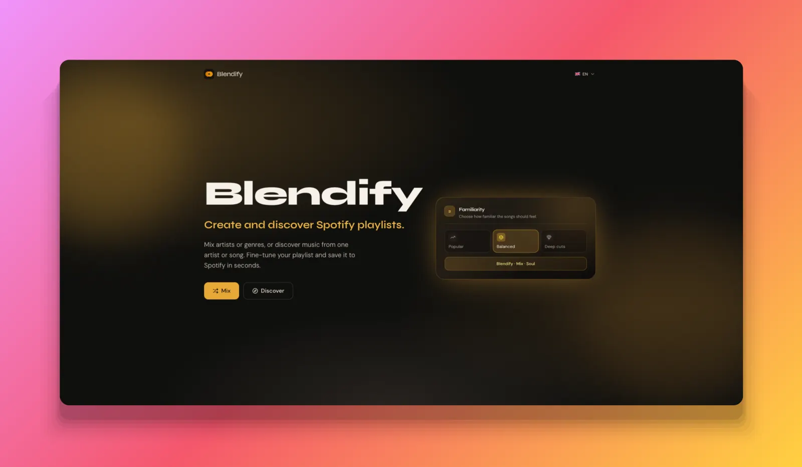 Pantalla de inicio de Blendify